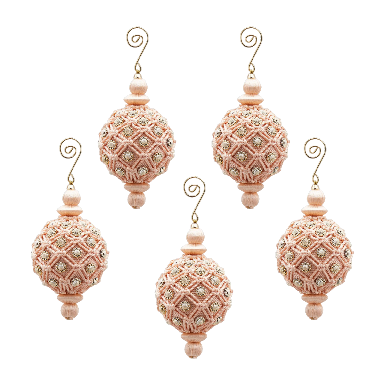 Blush Pink Macrame Baubles 28cm (Set of 5)