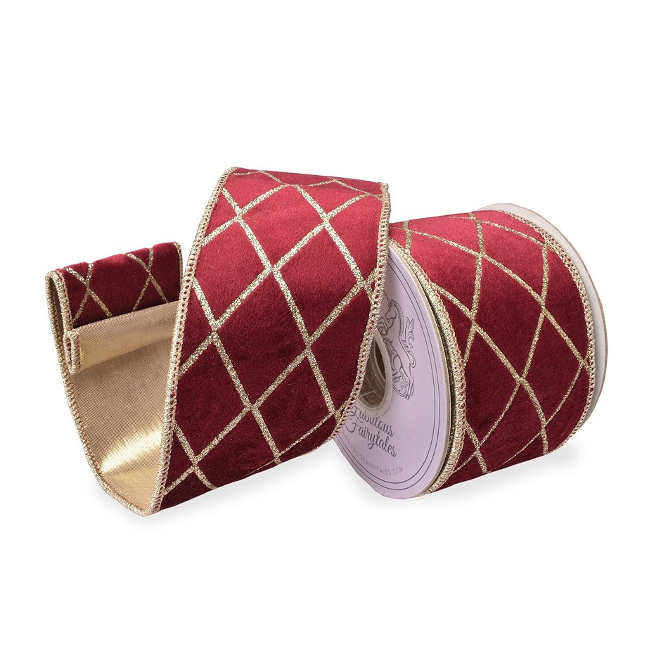 Burgundy Velvet Diamond Trellis Ribbon 2.5 x 5yd