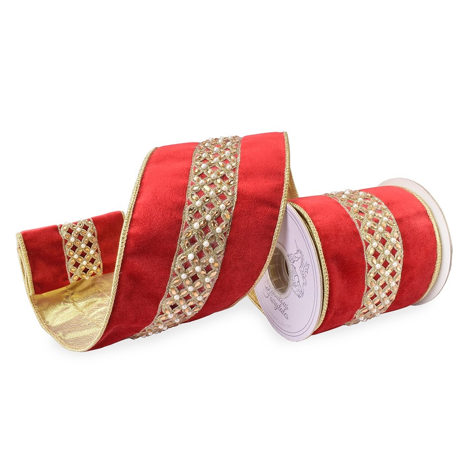 Festive Jewels Red Velvet Ribbon 4 x 5yd