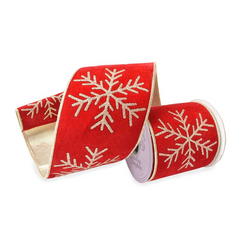 Red Velvet Glitter Snowflake Ribbon 4 x 5yds
