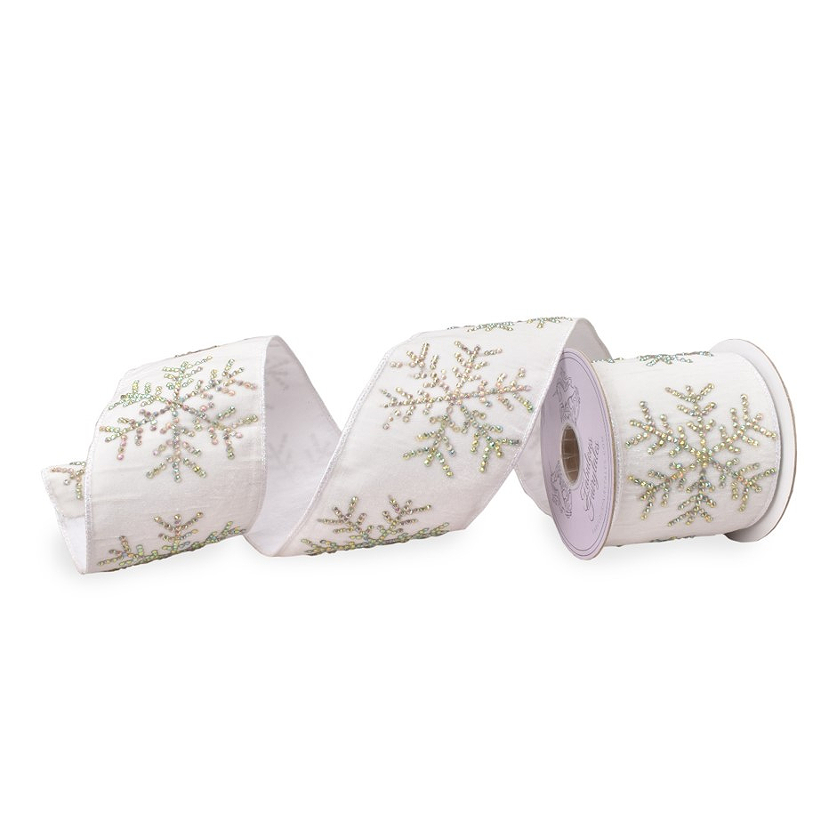 Velvet Crystal Snowflake Ribbon 4 x 5yds