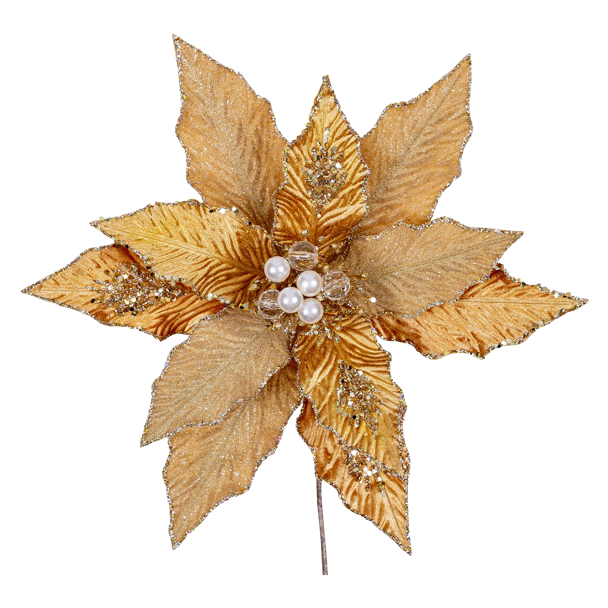 Festive Gold Poinsettia Stem With Clip 12