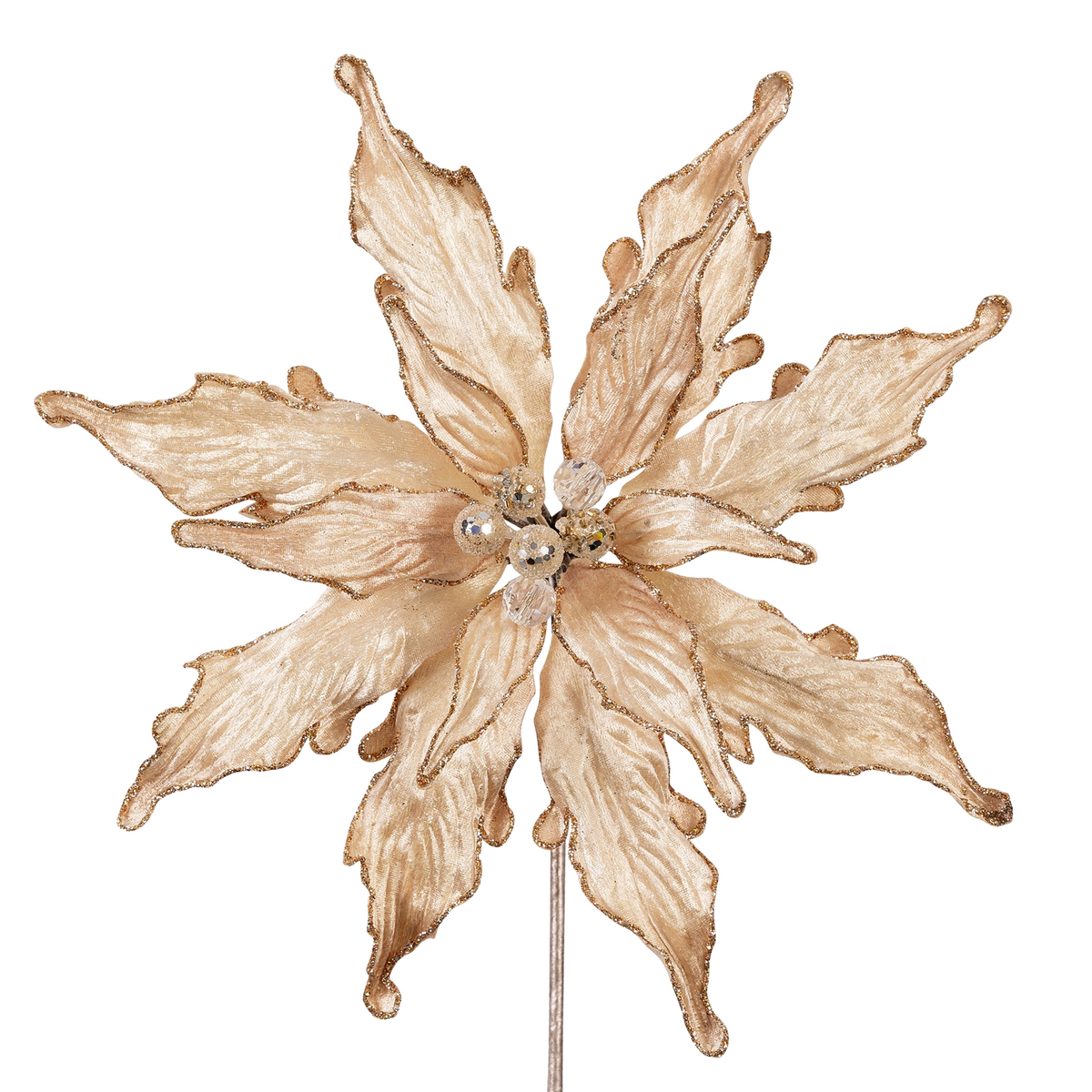 Plush Champagne Poinsettia Stem 10