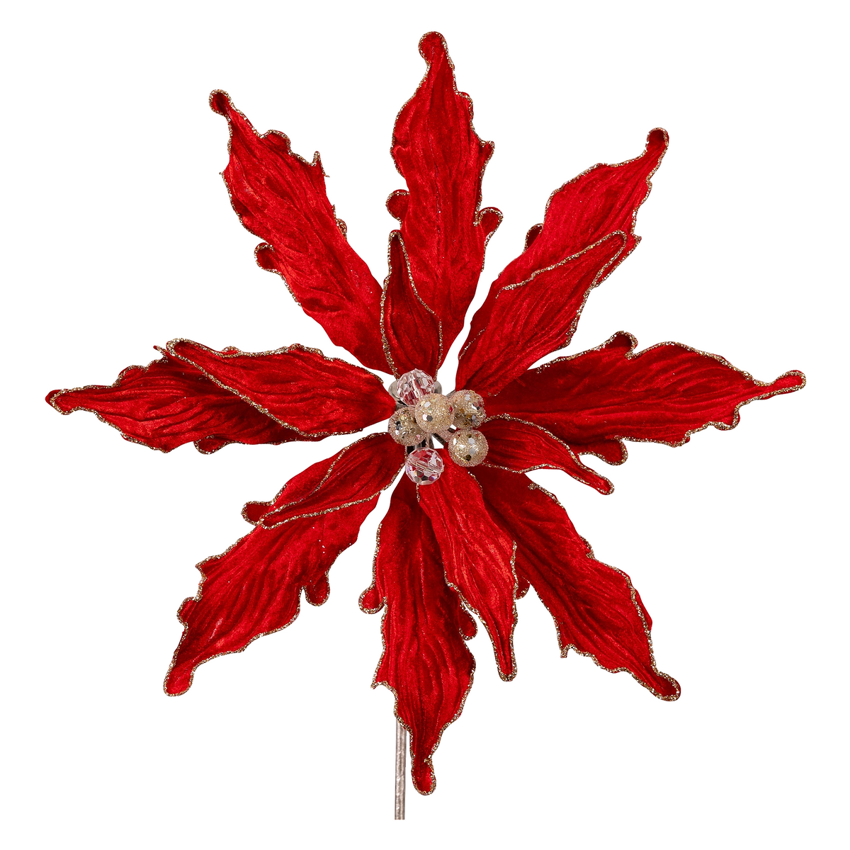 Plush Red Poinsettia Stem 10