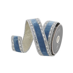 Steel Blue Diamonds Velvet Ribbon 1.5 x 5yds