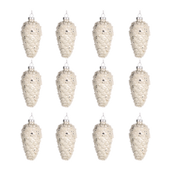 Glass Bead Snowy Pinecone Ornaments 11cm (Set of 12)
