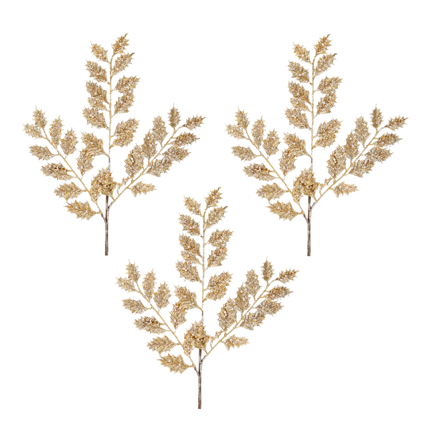 Metallic Holly Leaf Pearl Stems 60cm (Set of 3)
