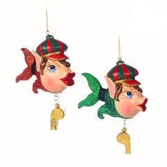 Santa's Little Helper Elf Fish Ornament (Set of Two) 12cm