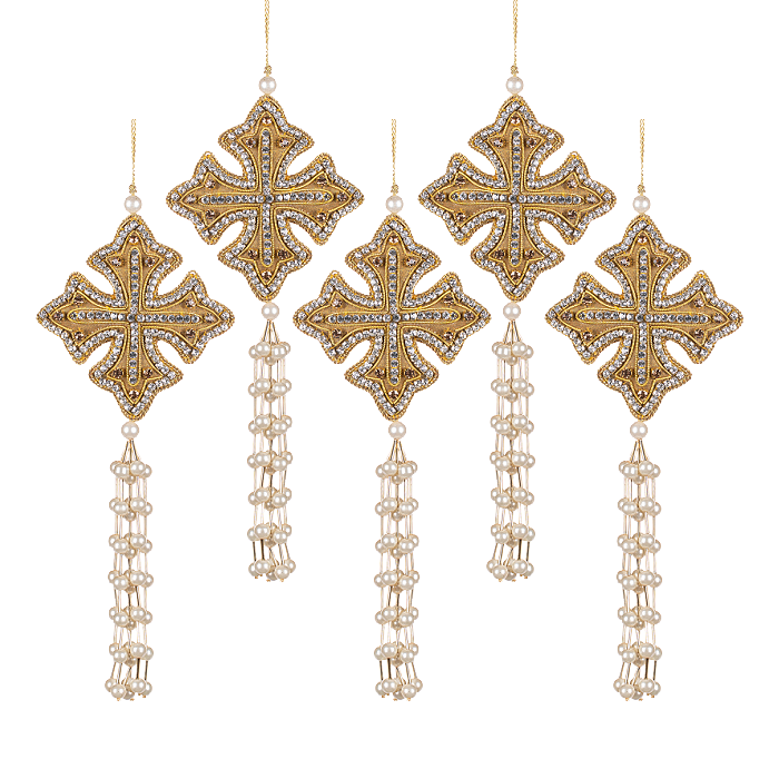 Jewel Quatrefoil With Pearl Tassels 23cm (Set of 5)