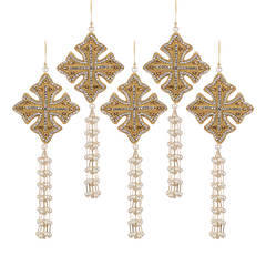 Jewel Quatrefoil With Pearl Tassels 23cm (Set of 5)