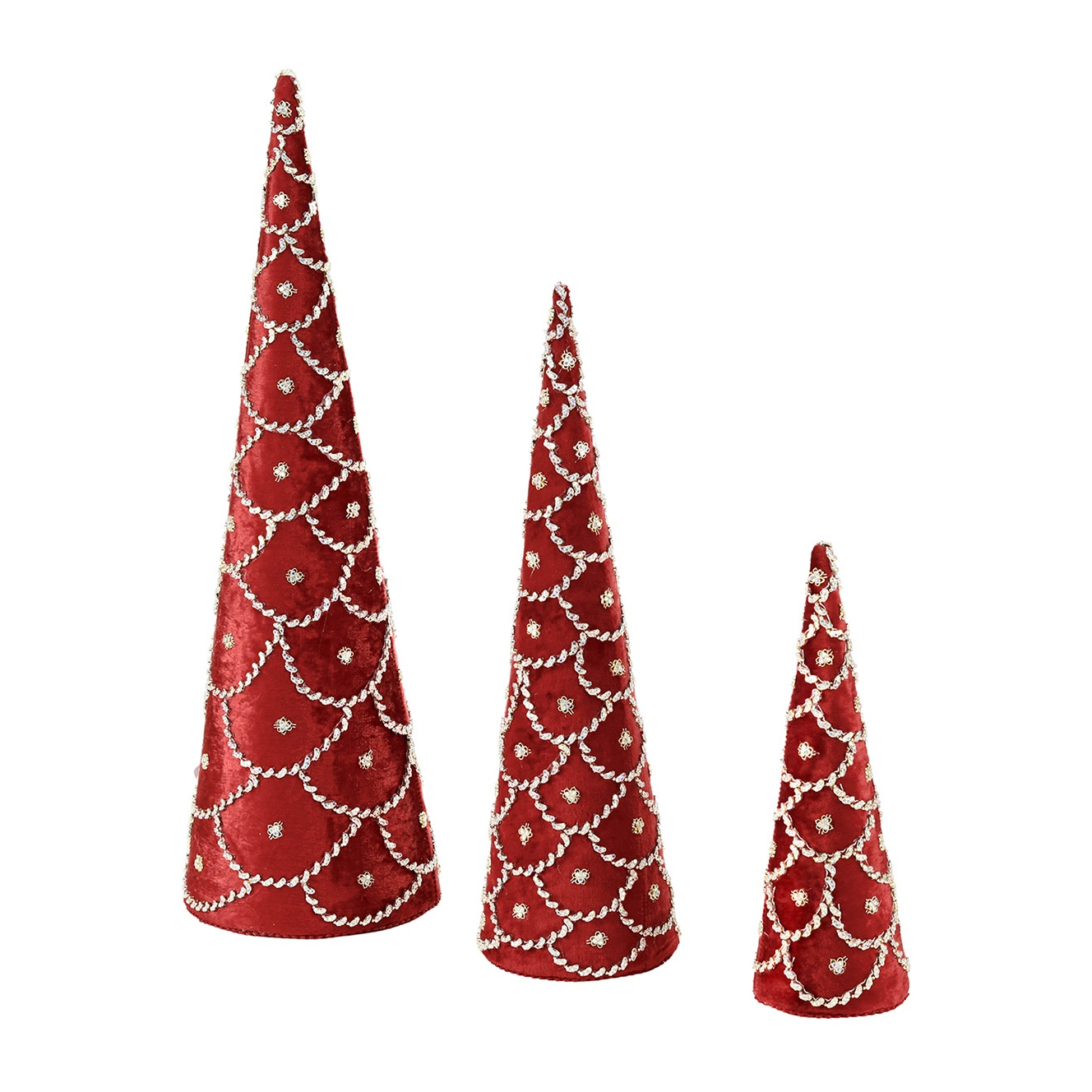 Red Velvet Jewel Scallop Cone Trio 62cm (Set of 3)