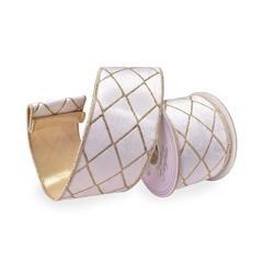 White Velvet Diamond Trellis Ribbon 2.5 x 5yd
