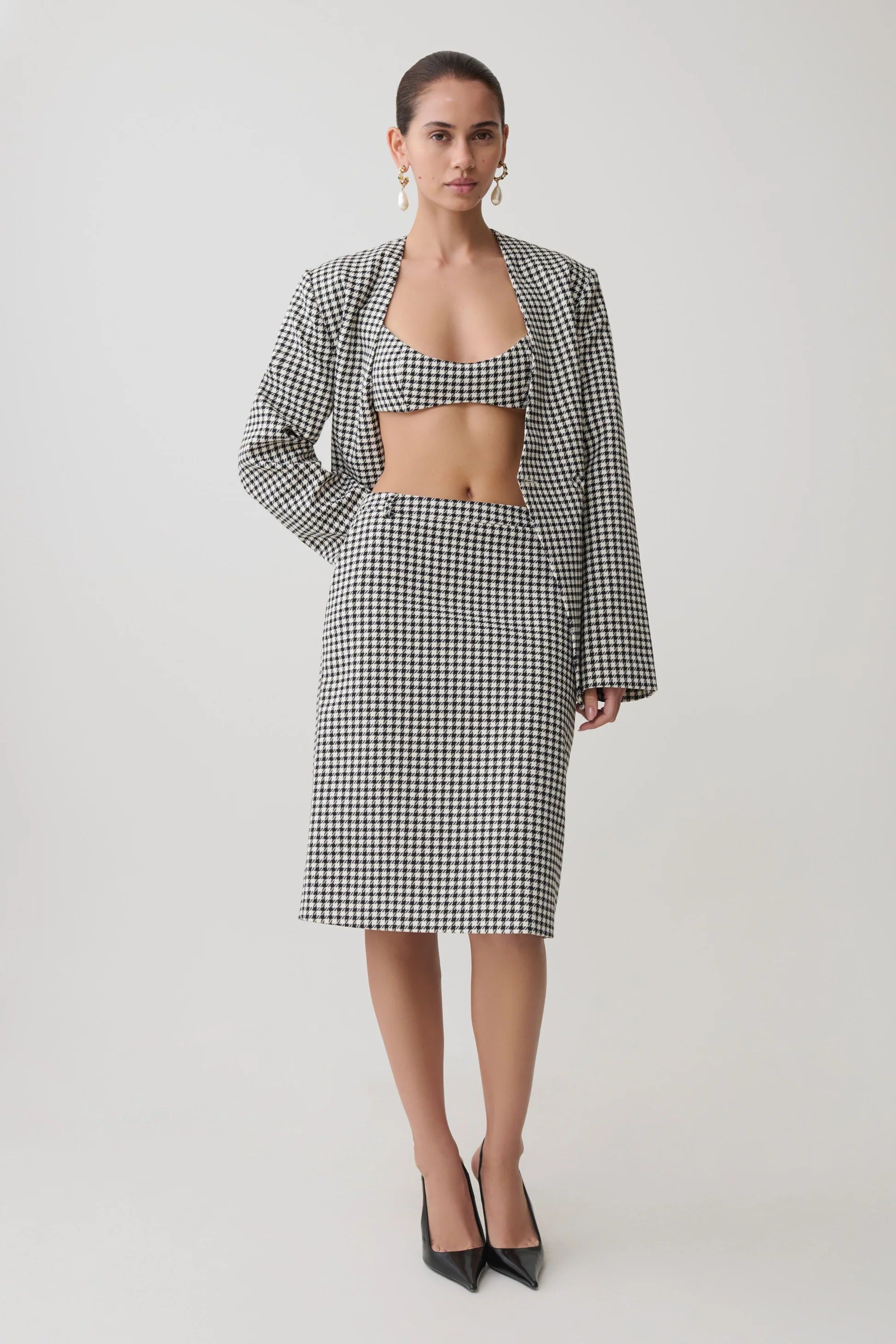 Tweed Midi Skirt - Houndstooth