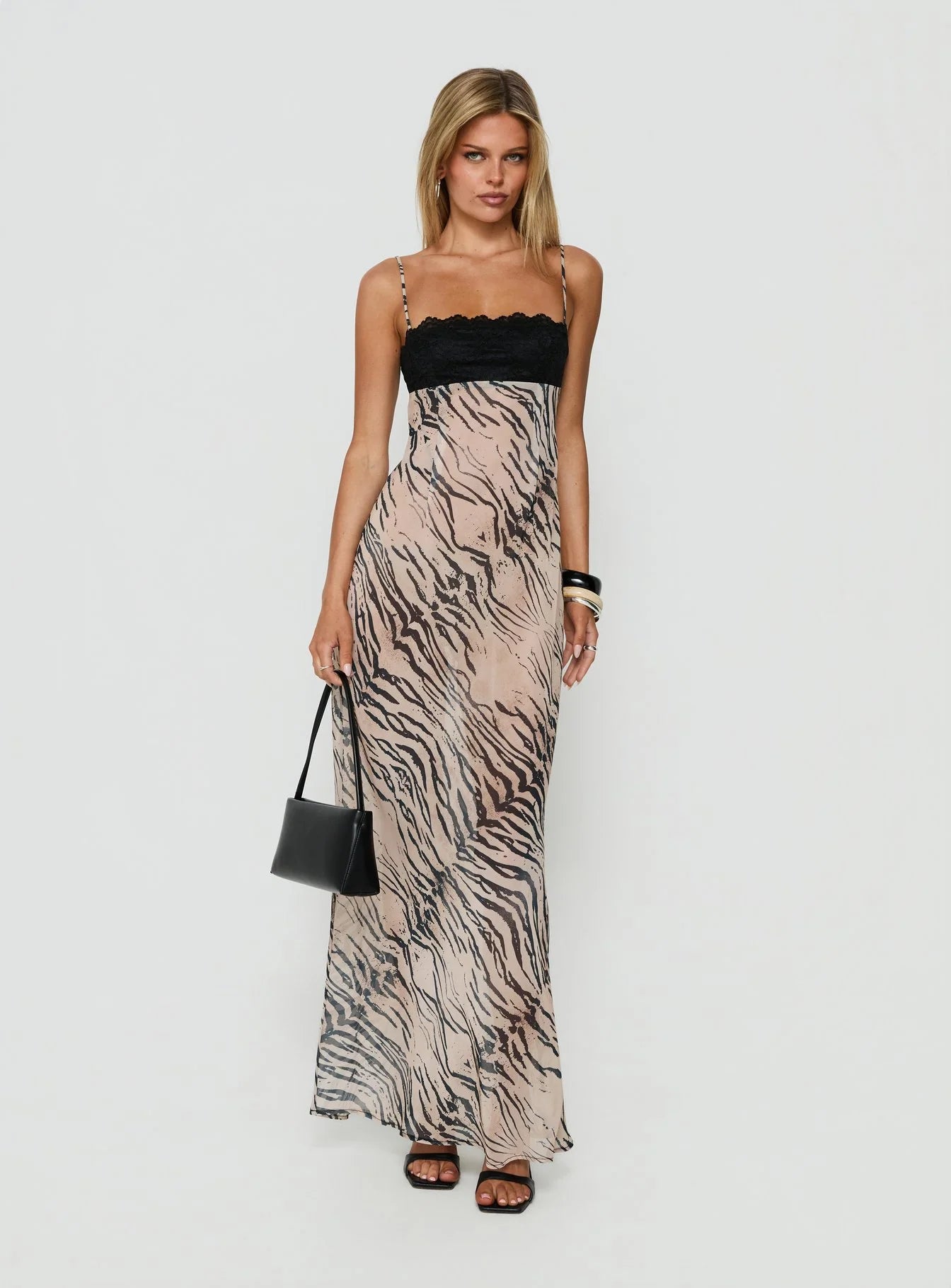 Kirstena Chiffon Lace Maxi Dress Animal Splice