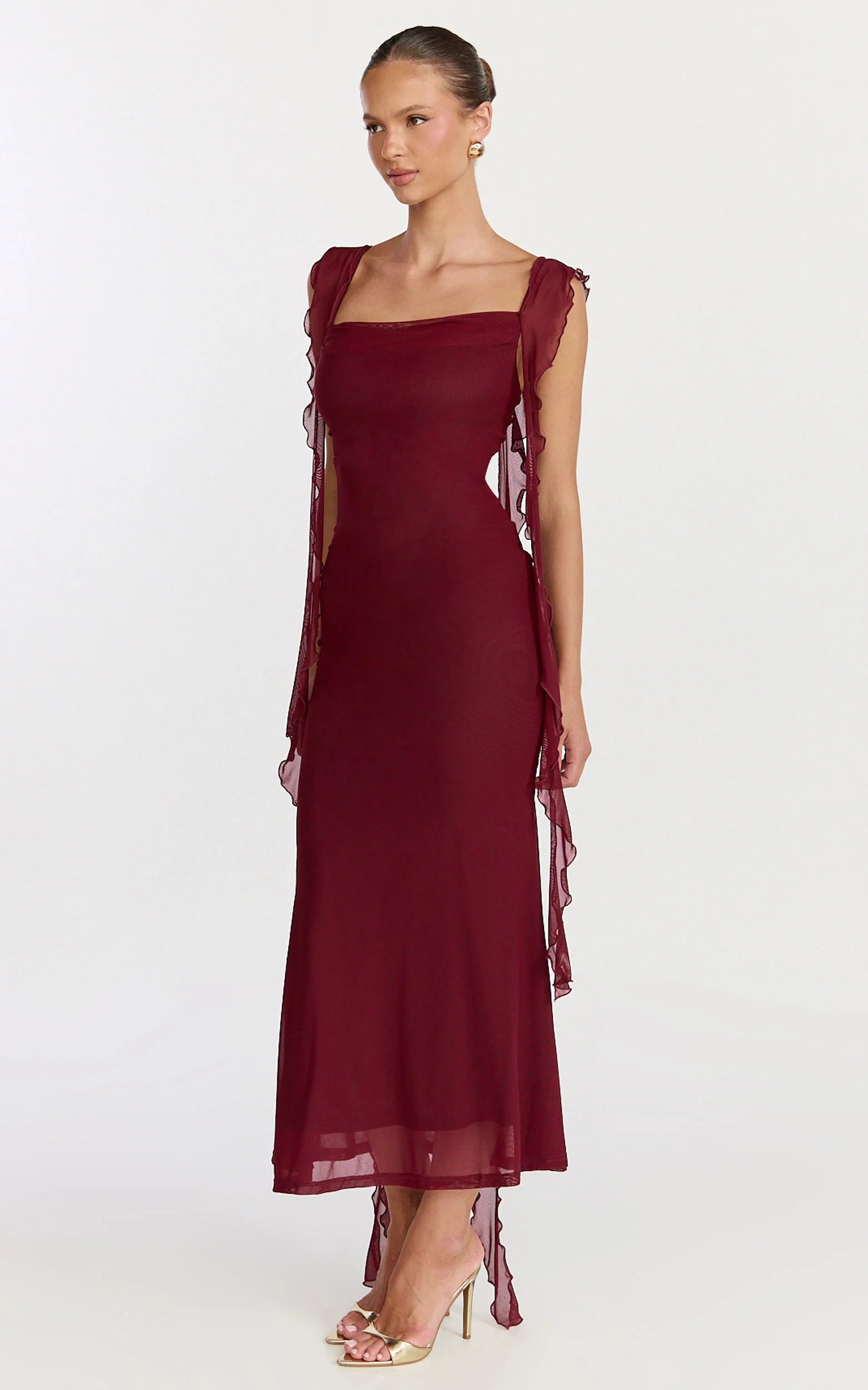 Ruffle Strap Dress in Wine