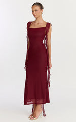Ruffle Strap Dress in Wine