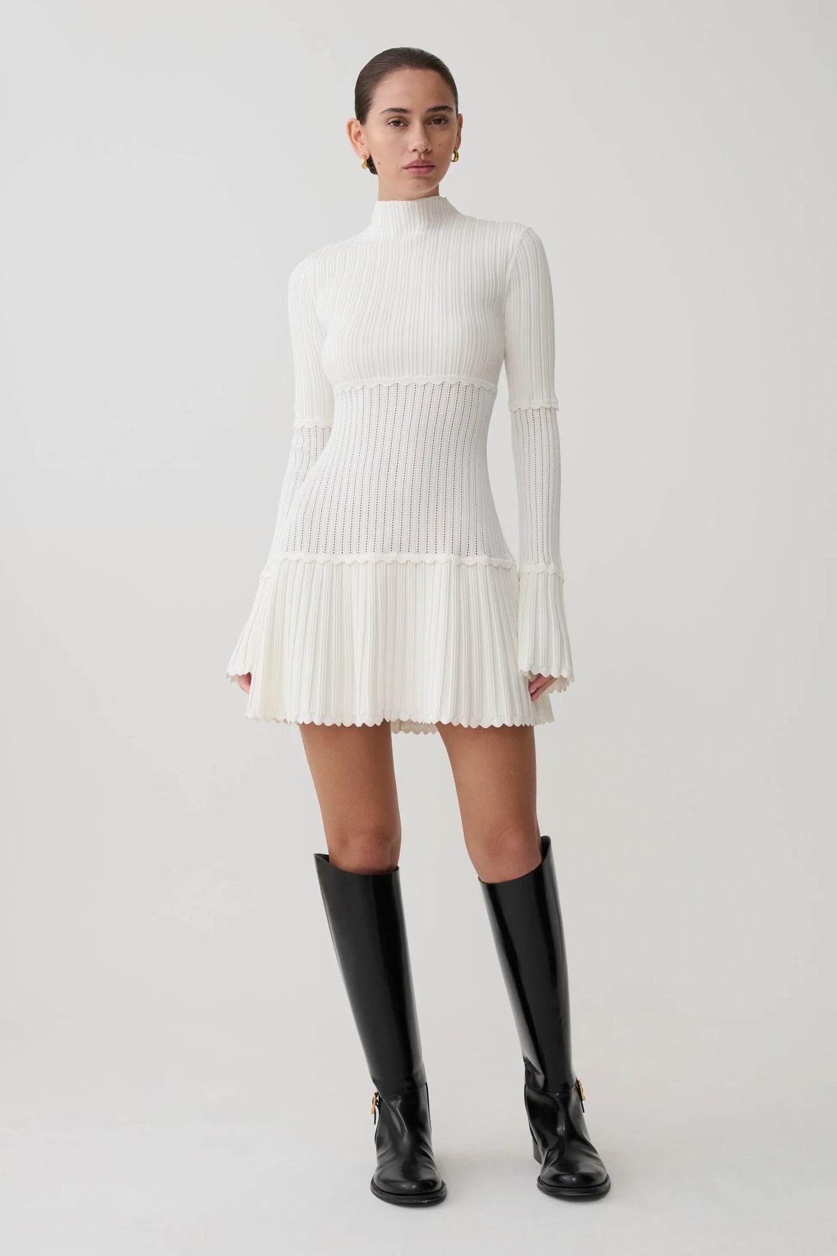 Pointelle Knit Mini Dress - Ivory
