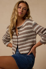 Windermere Ivory & Brown Striped Cardigan Sweater