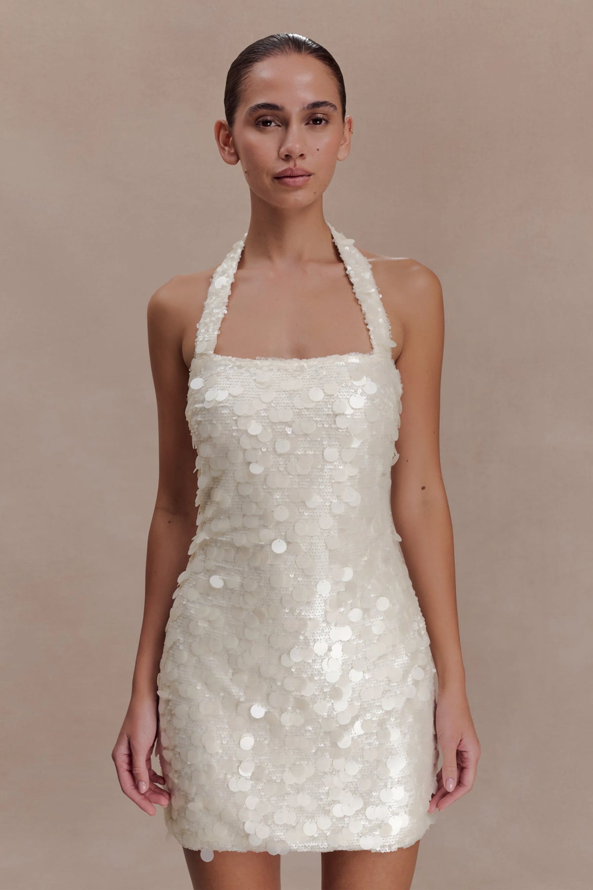 Caralee Sequin Halter Mini Dress - Ivory