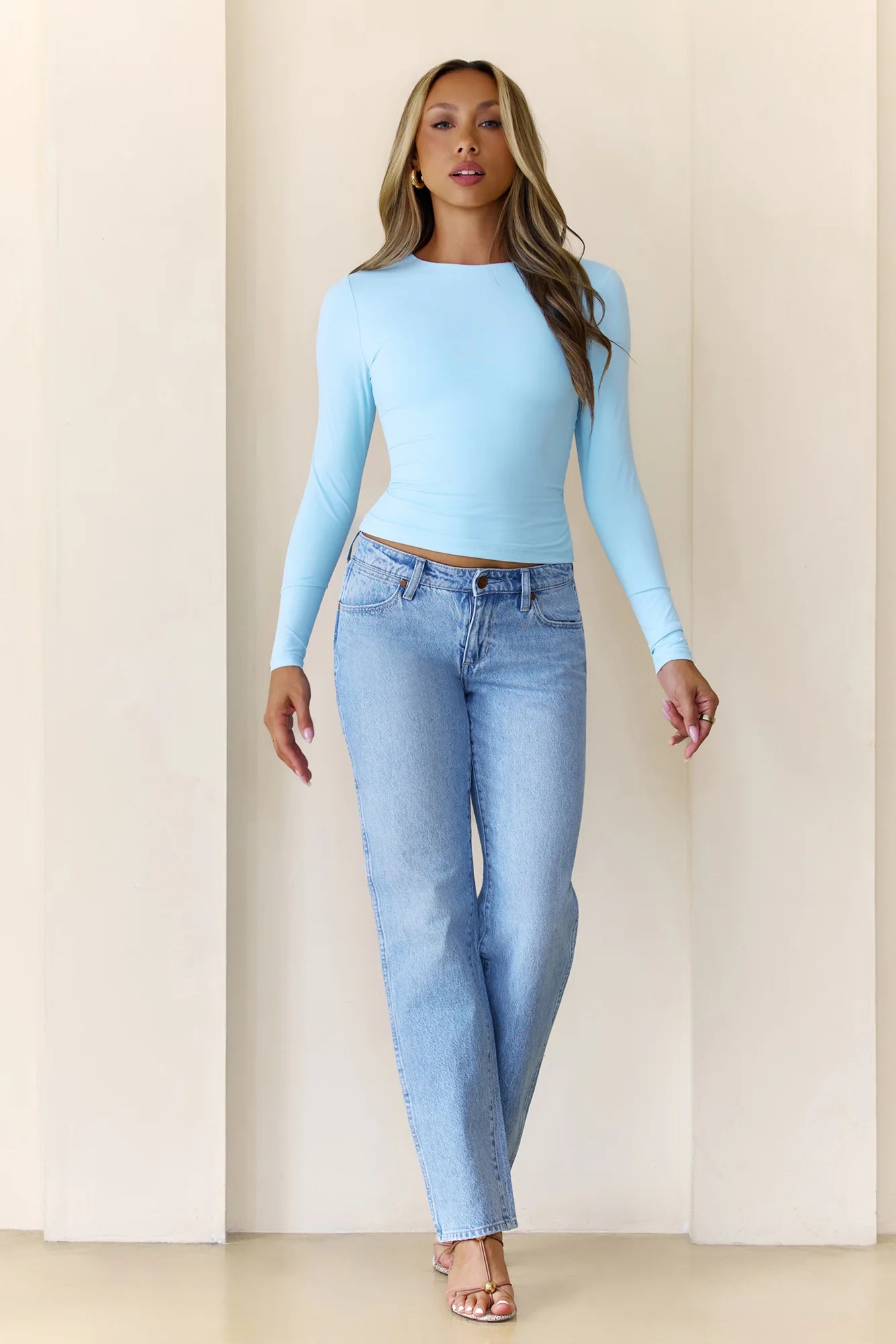 BASE Contour Simple Long Sleeve Top Blue