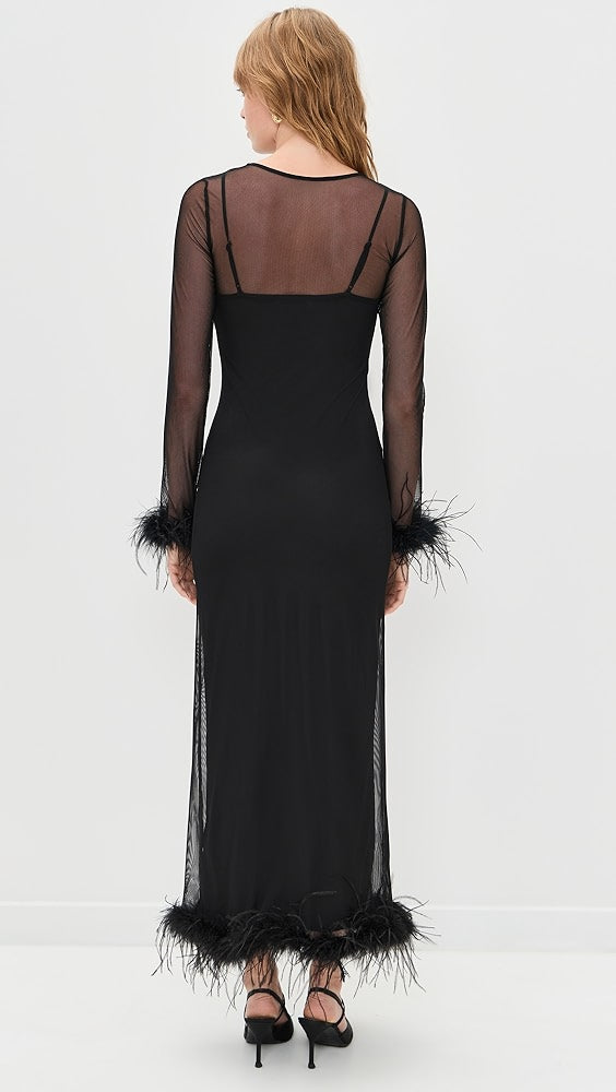 Mesh Feather Trim Dress