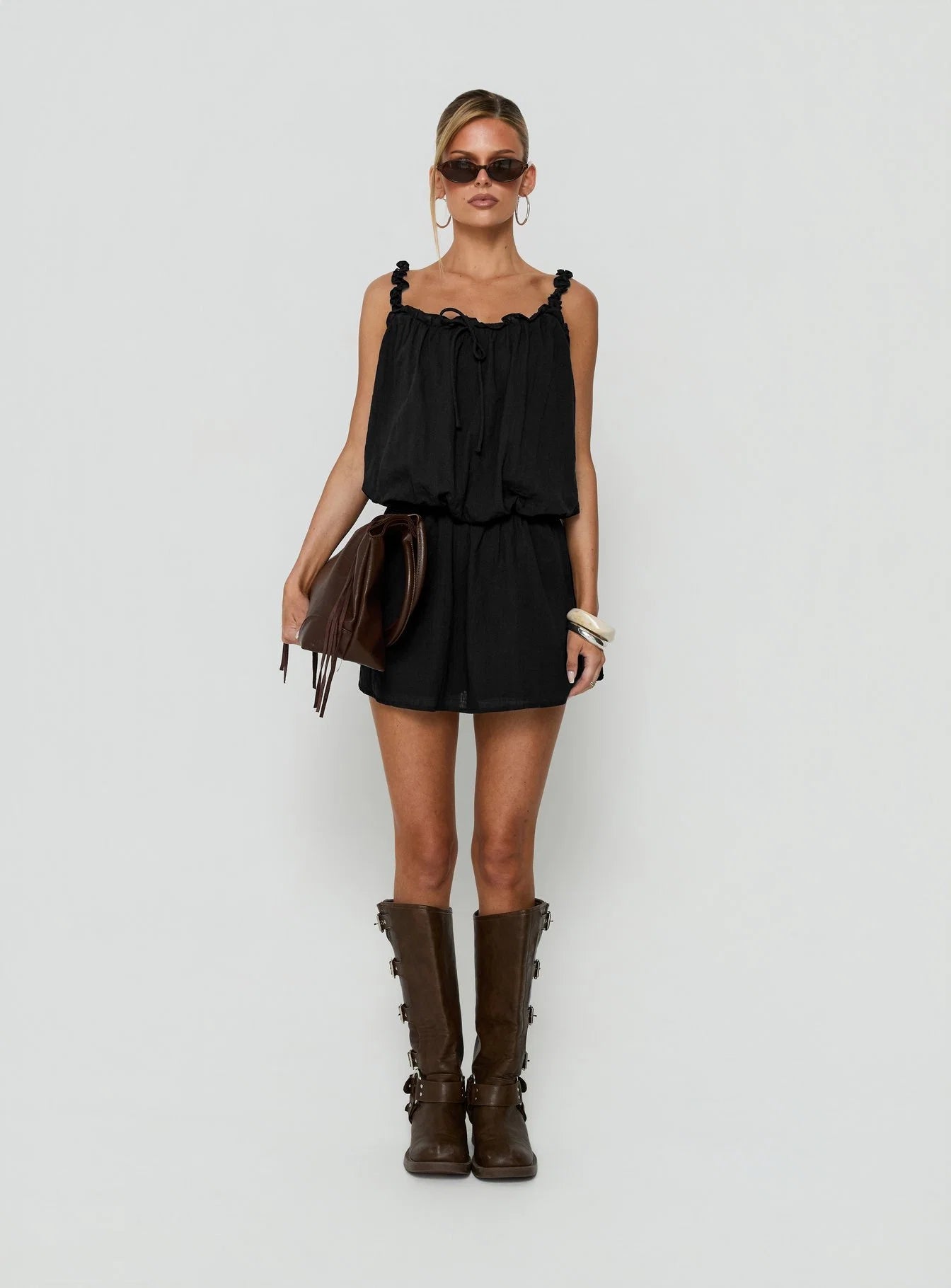 Real Charm Tiered Babydoll Mini Dress Black
