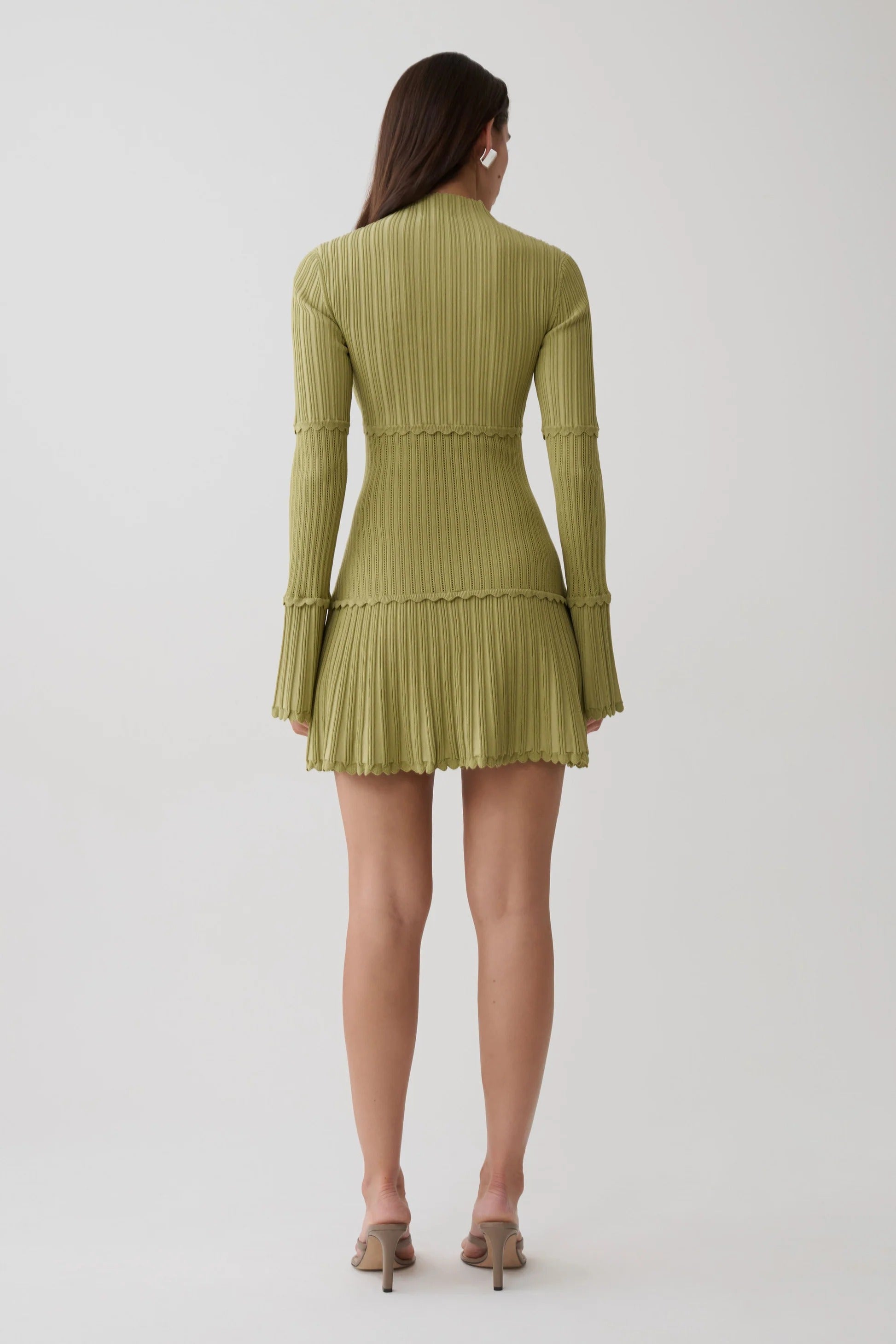 Pointelle Knit Mini Dress - Olive