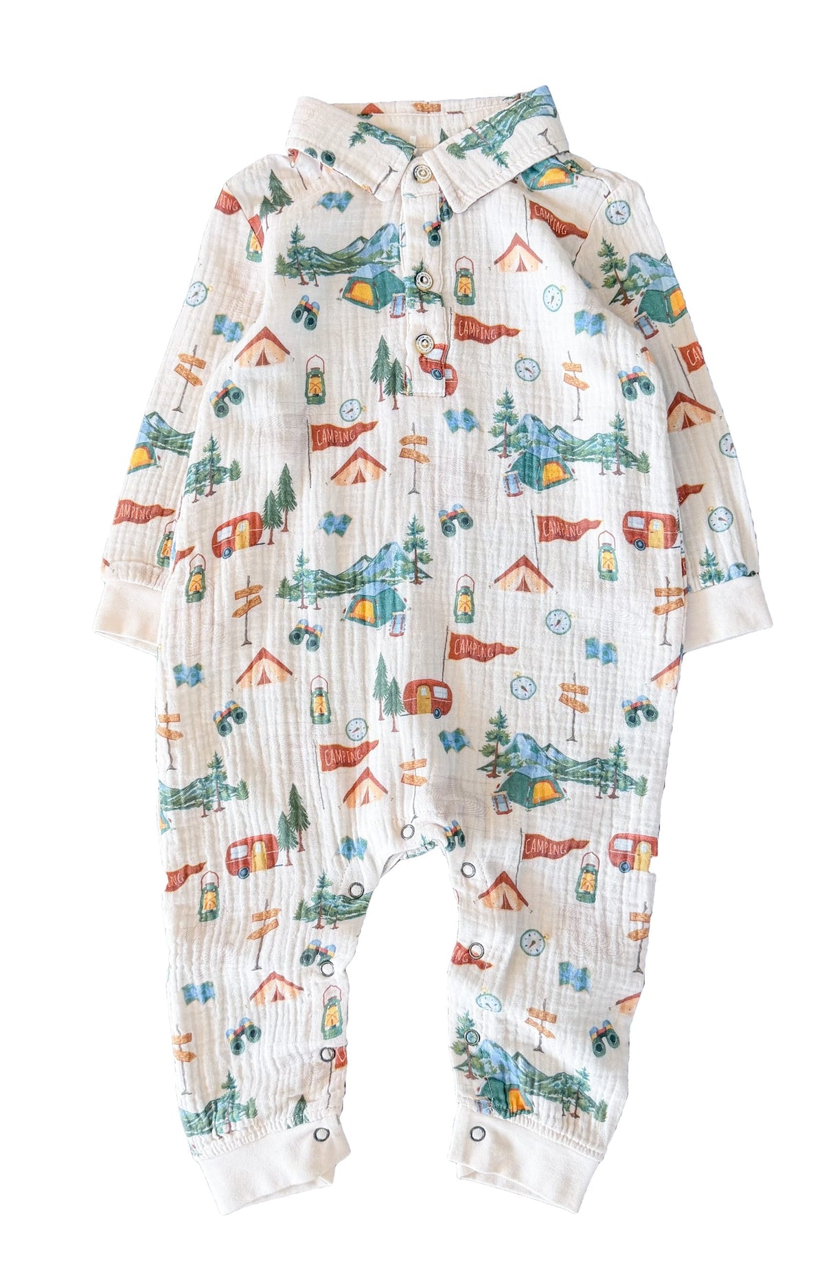 Happy Camper Teddy Buttondown Romper