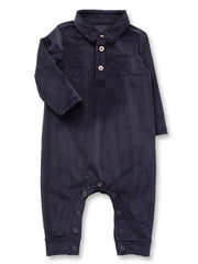 Navy Teddy Buttondown Romper