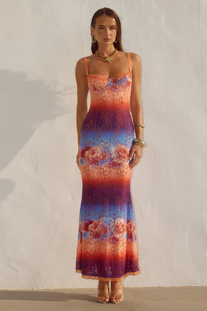 SERINA LACE MAXI DRESS - NADIA PINK OMBRE