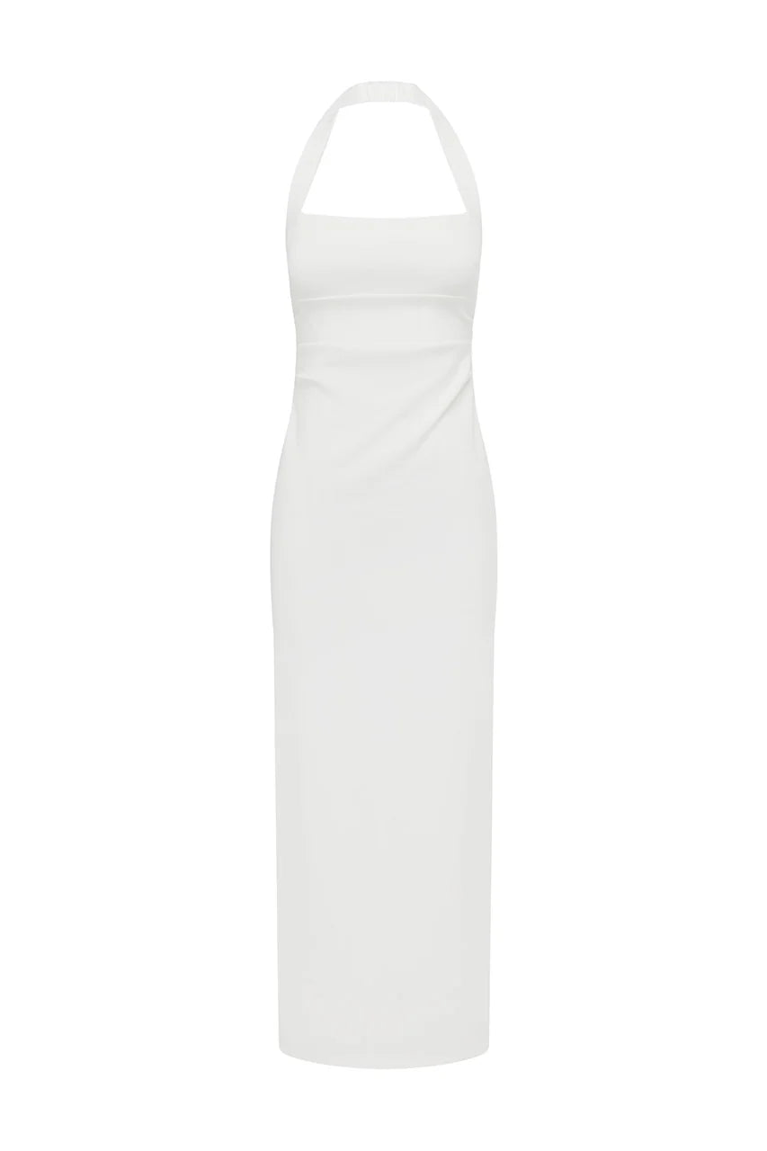 FRANCA HALTER MIDI DRESS - WHITE