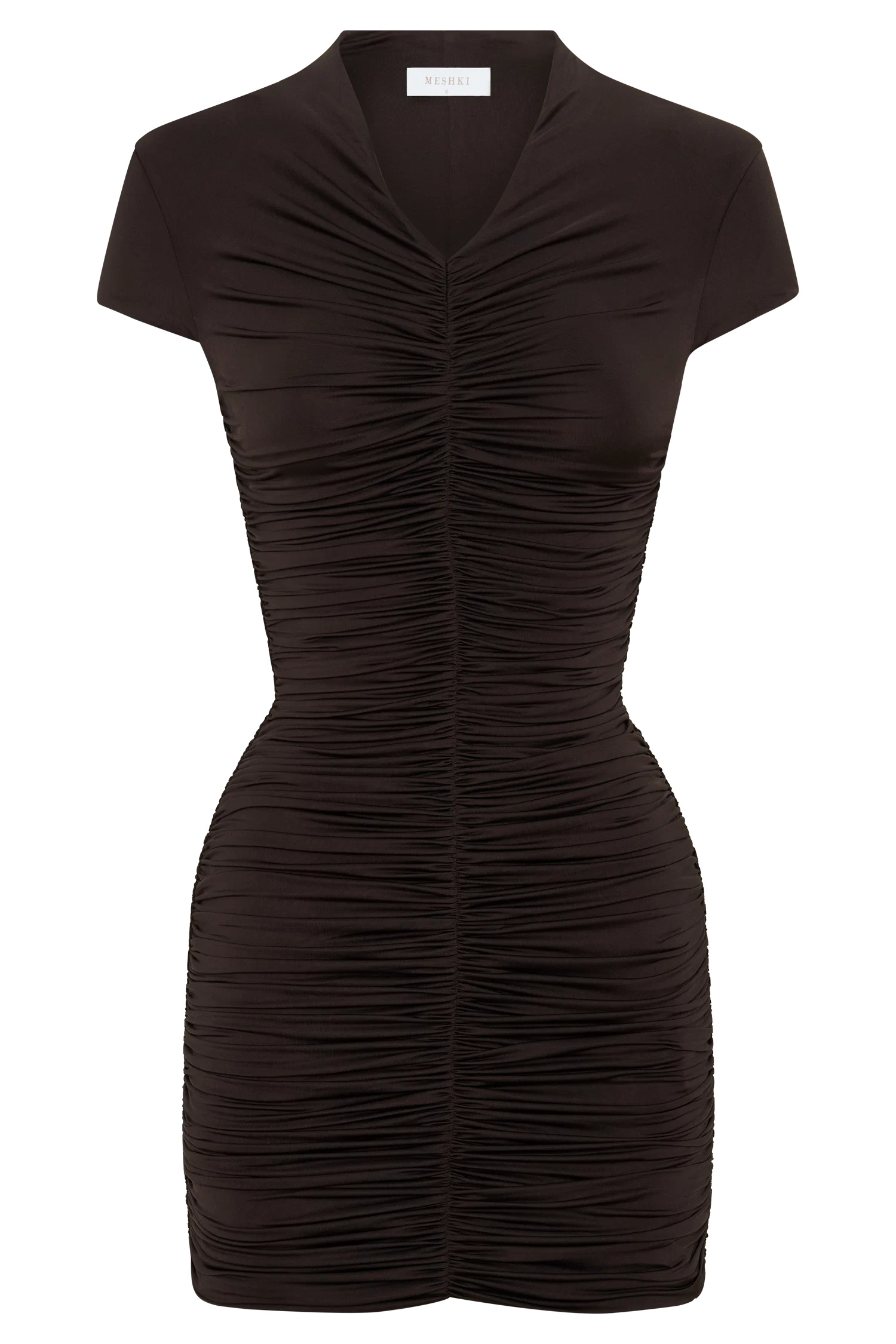 Alphine Gathered Short Sleeve Mini Dress - Chocolate