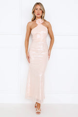 Star Shine Halter Sequin Maxi Dress Pink