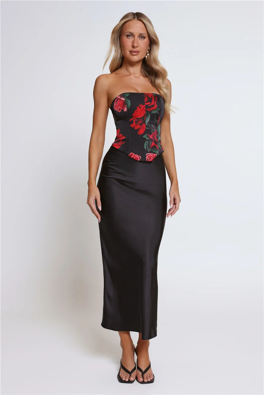 Satin Slip Maxi Skirt Black