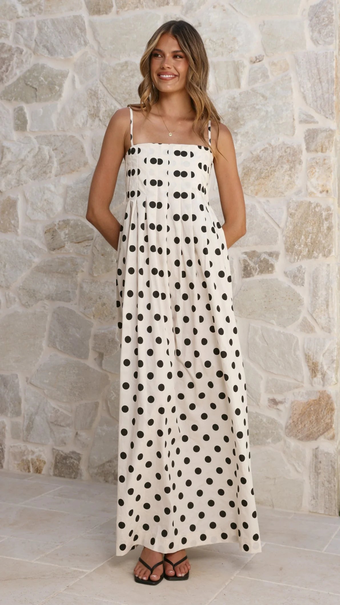 Felicity Maxi Dress - White/Black Spot