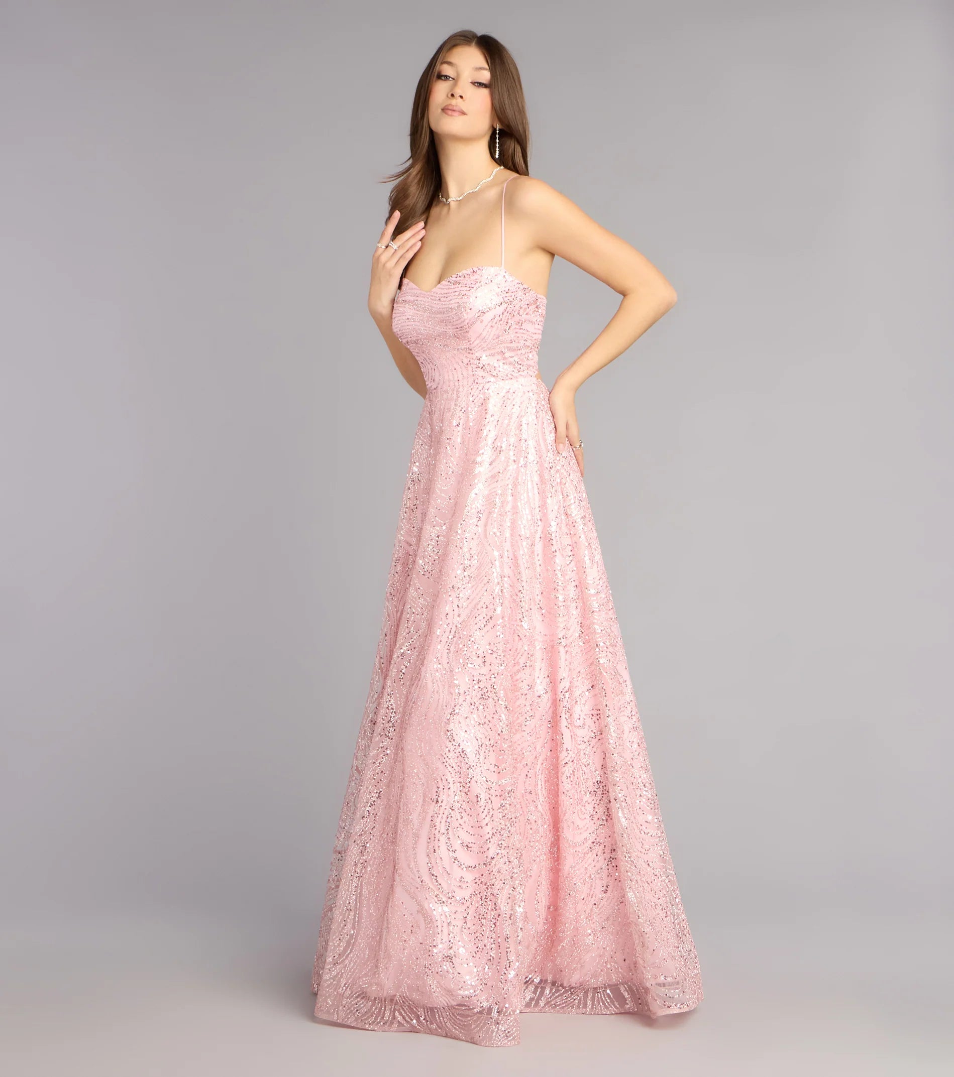 Klaire Lace-Up A-Line Glitter Sequin Formal Dress