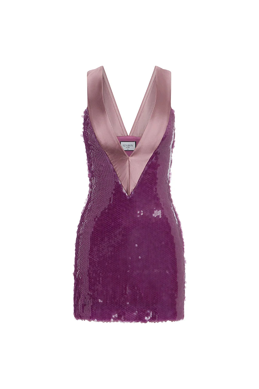 ELYSIA V-NECK SEQUIN MINI DRESS - ORCHID