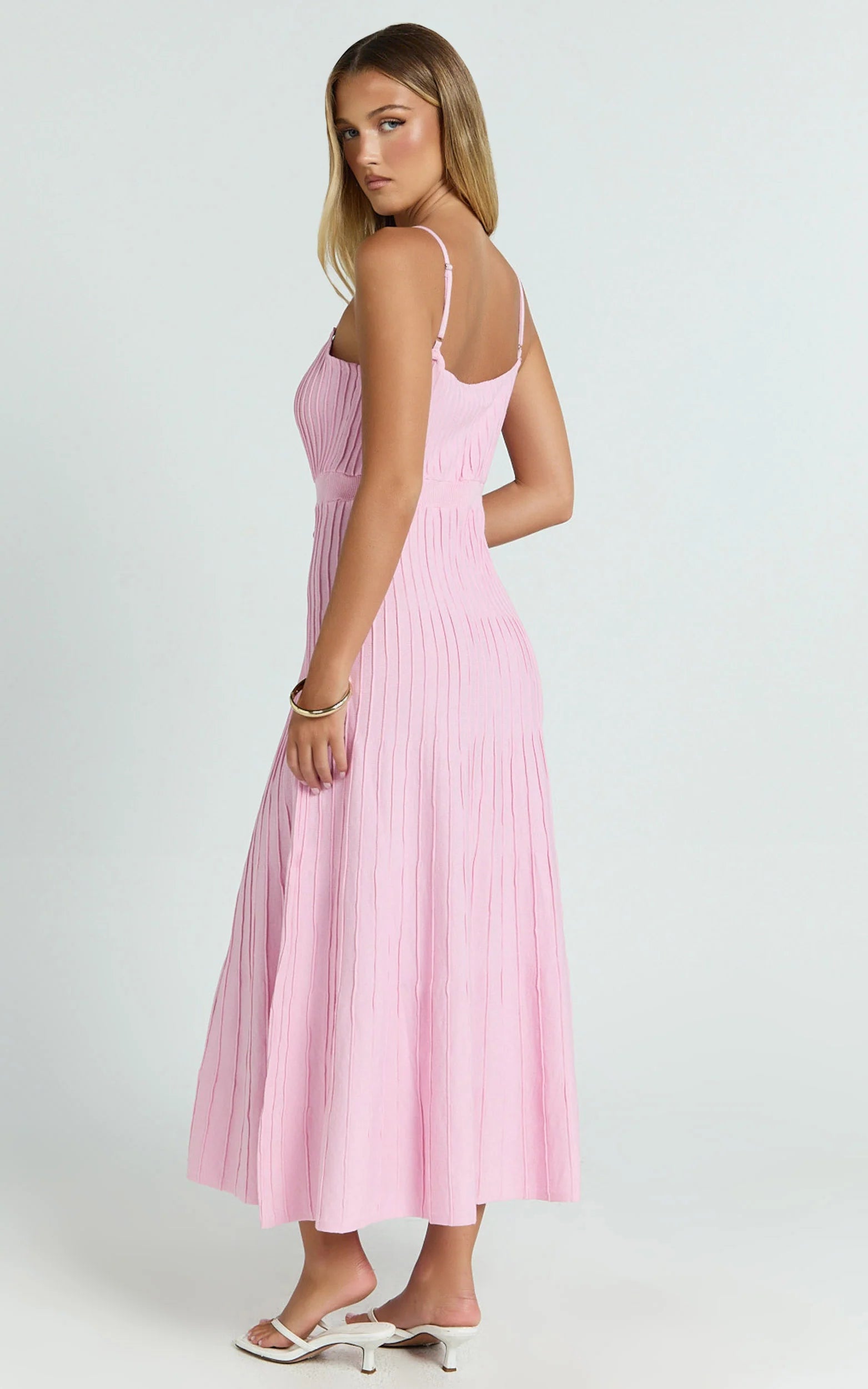 Panelled Knit Dress in Pale Pink