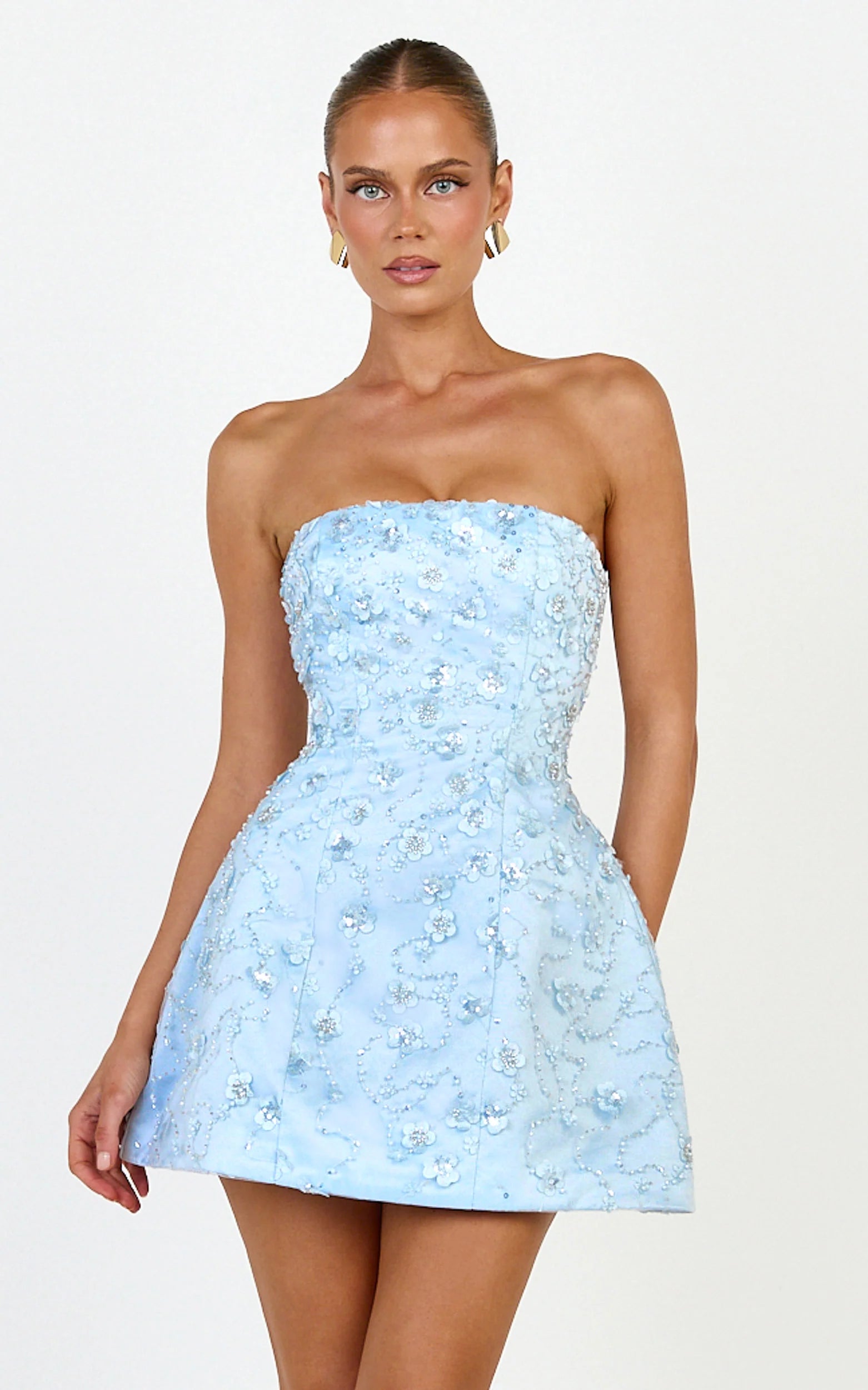 Strapless Sequin Tulip Dress in Baby Blue