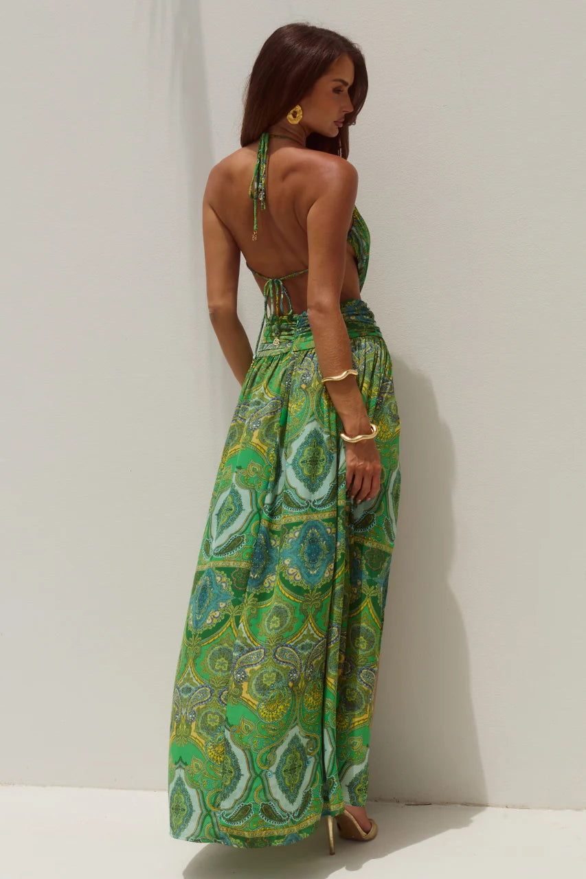 FONTANA DEEP PLUNGE MAXI DRESS - INDIANA GREEN