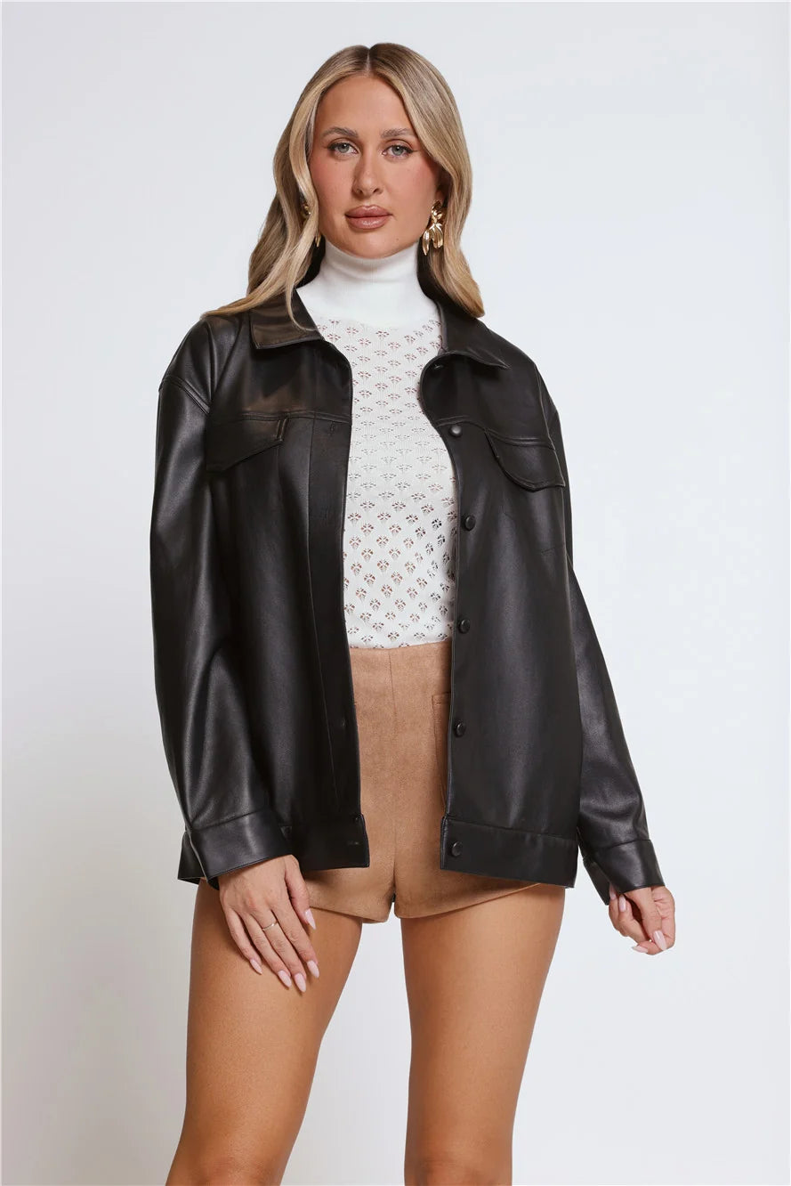 Kendall Faux Leather Shacket Black