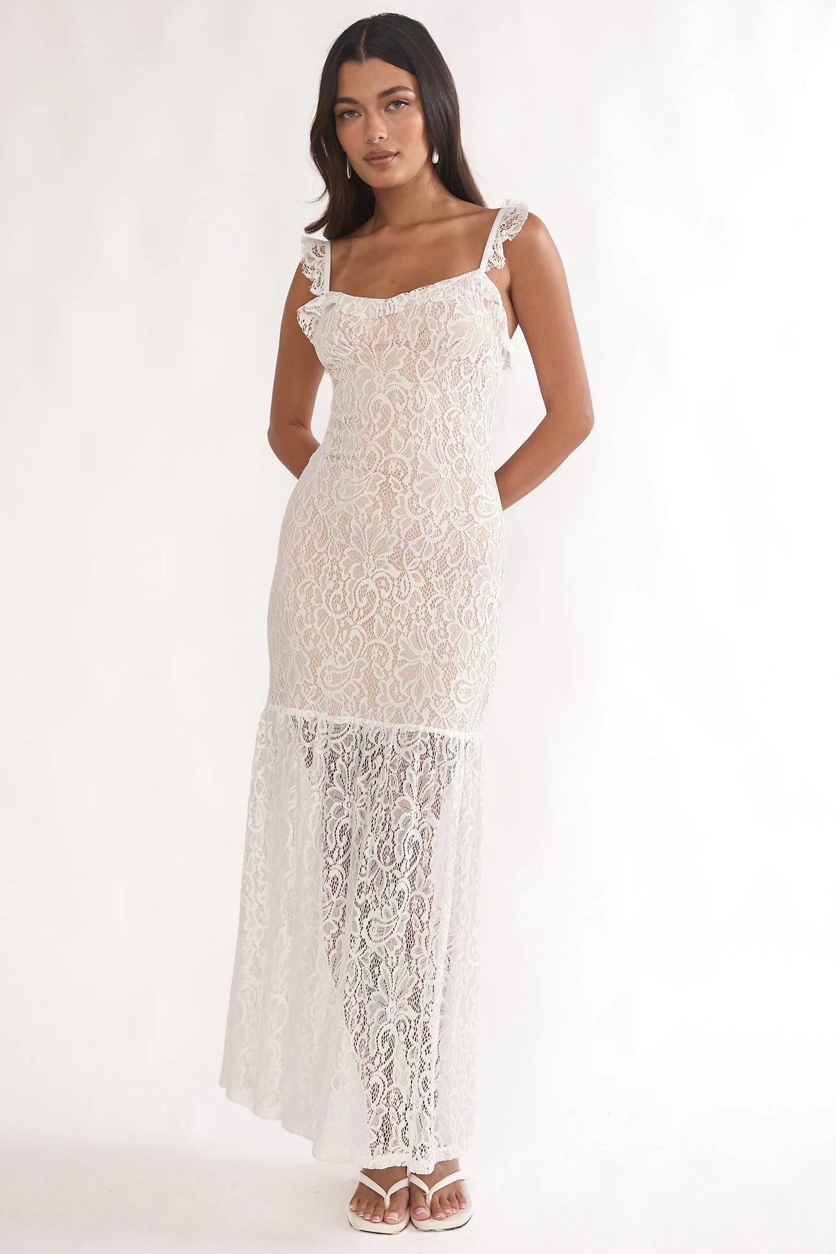 Noraya Lace Overlay Maxi Dress White