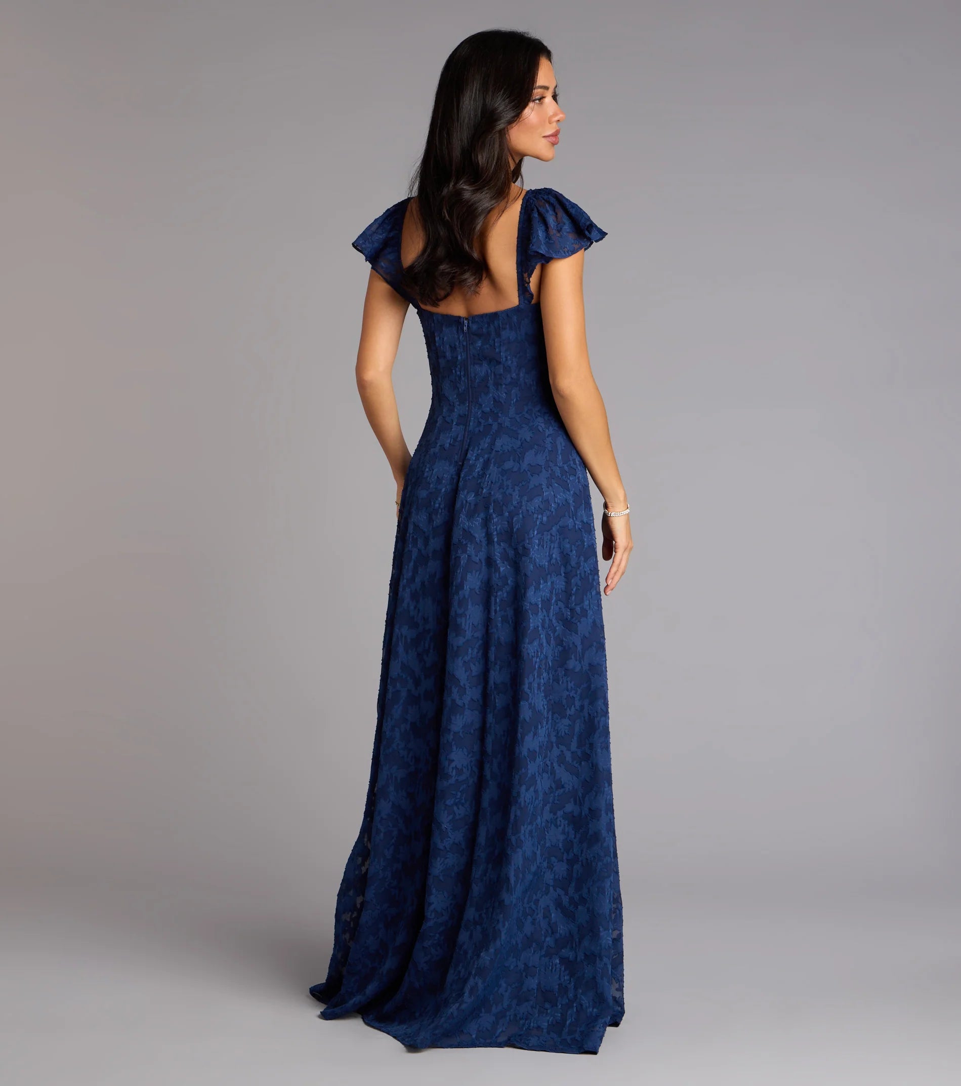 Vittoria Flutter Sleeve A-Line Chiffon Formal Dress