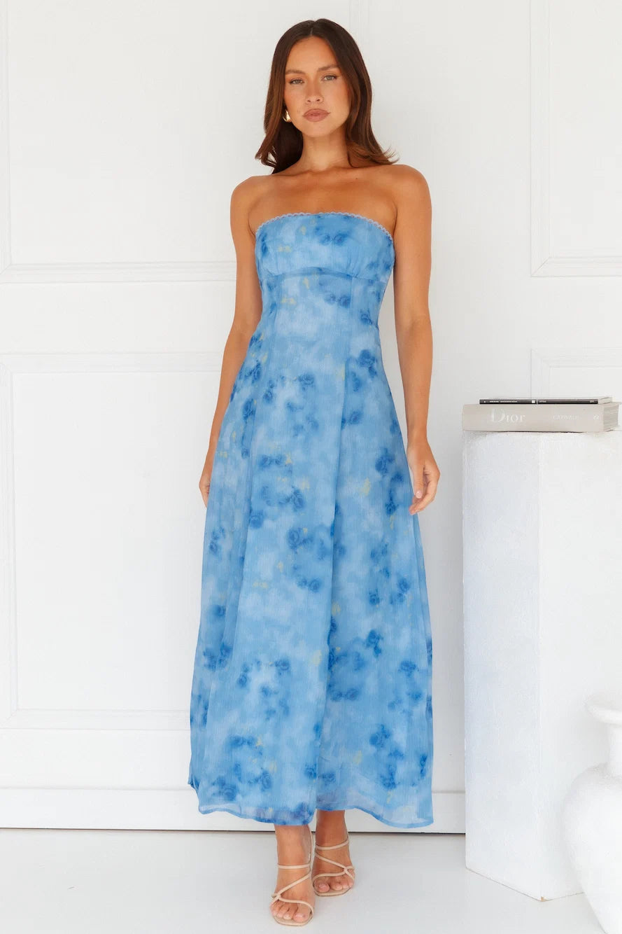 Elsa Strapless Maxi Dress Blue