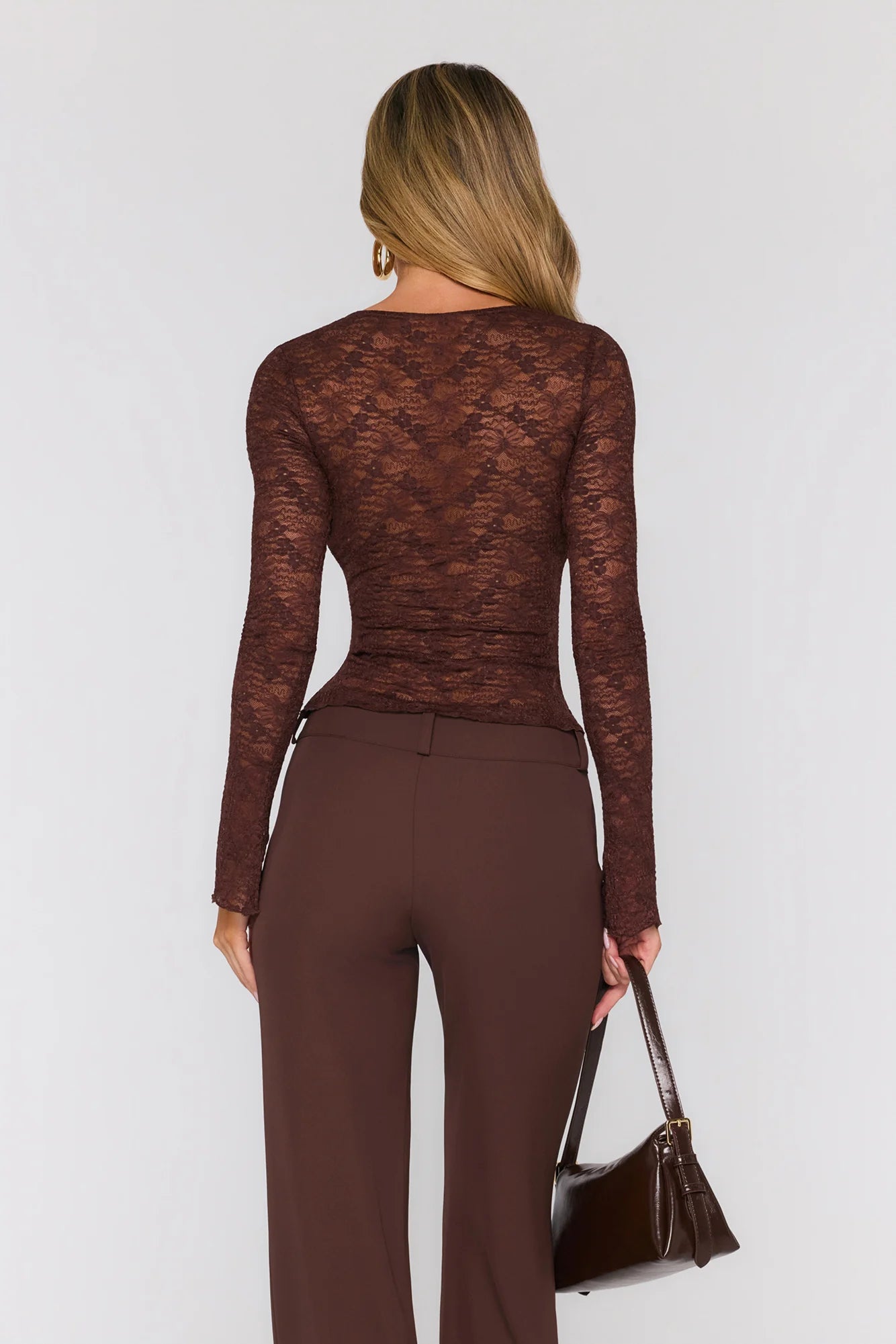 Somewhere Fun Long Sleeve Lace Top Brown