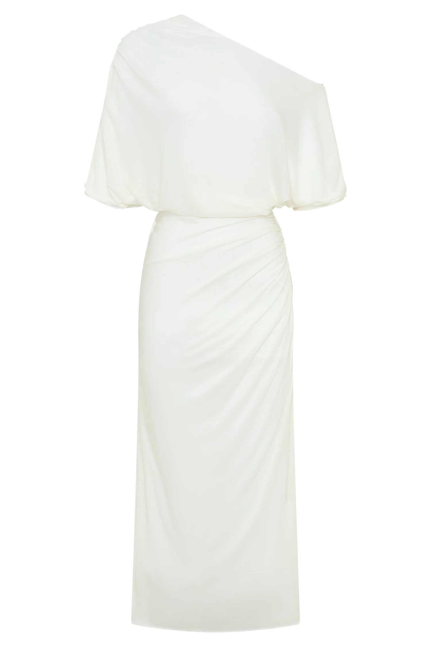 Alva Wool Lyocell Draped Midi Dress - White