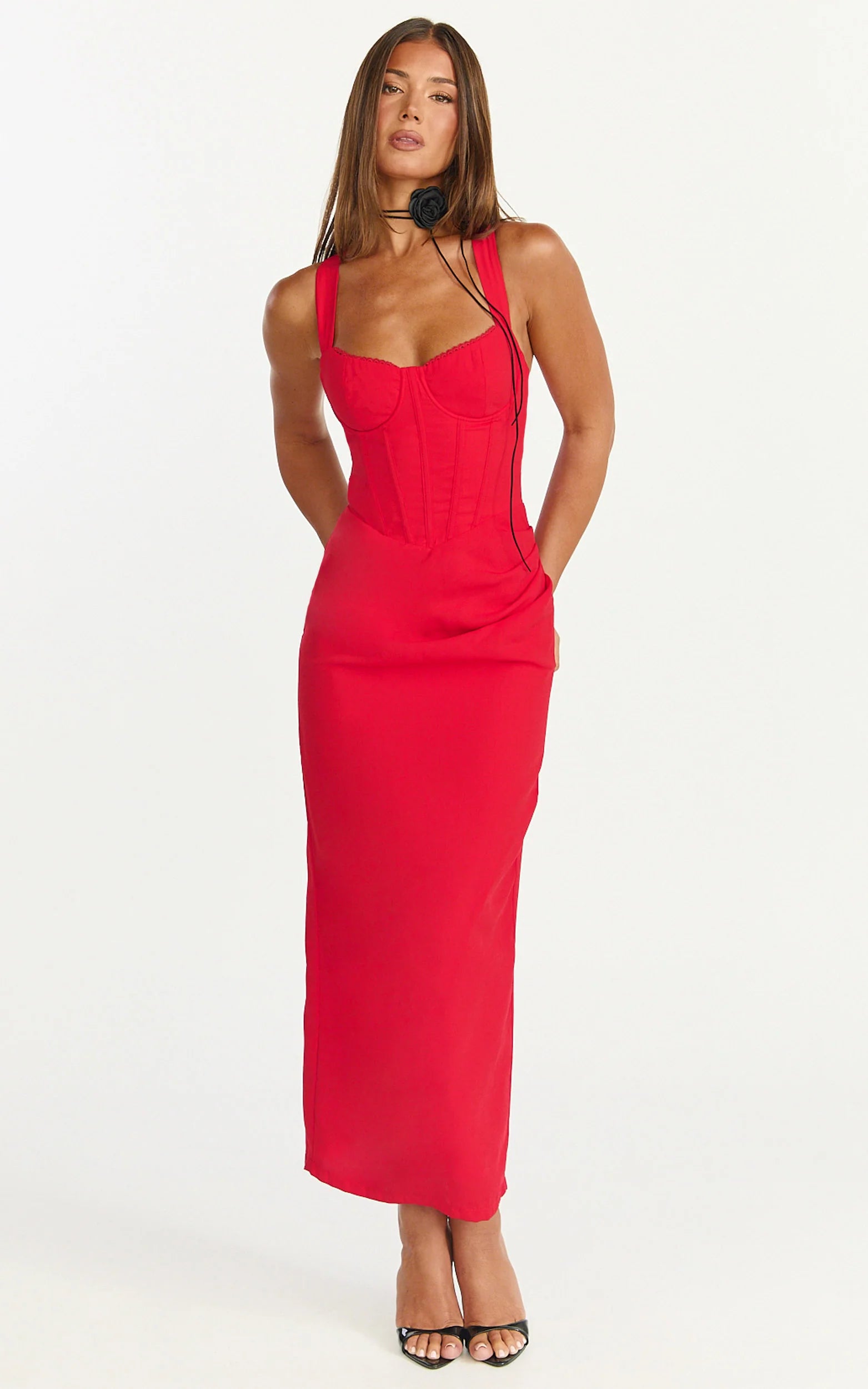 V Neck Corset Top Bodycon Dress in Red