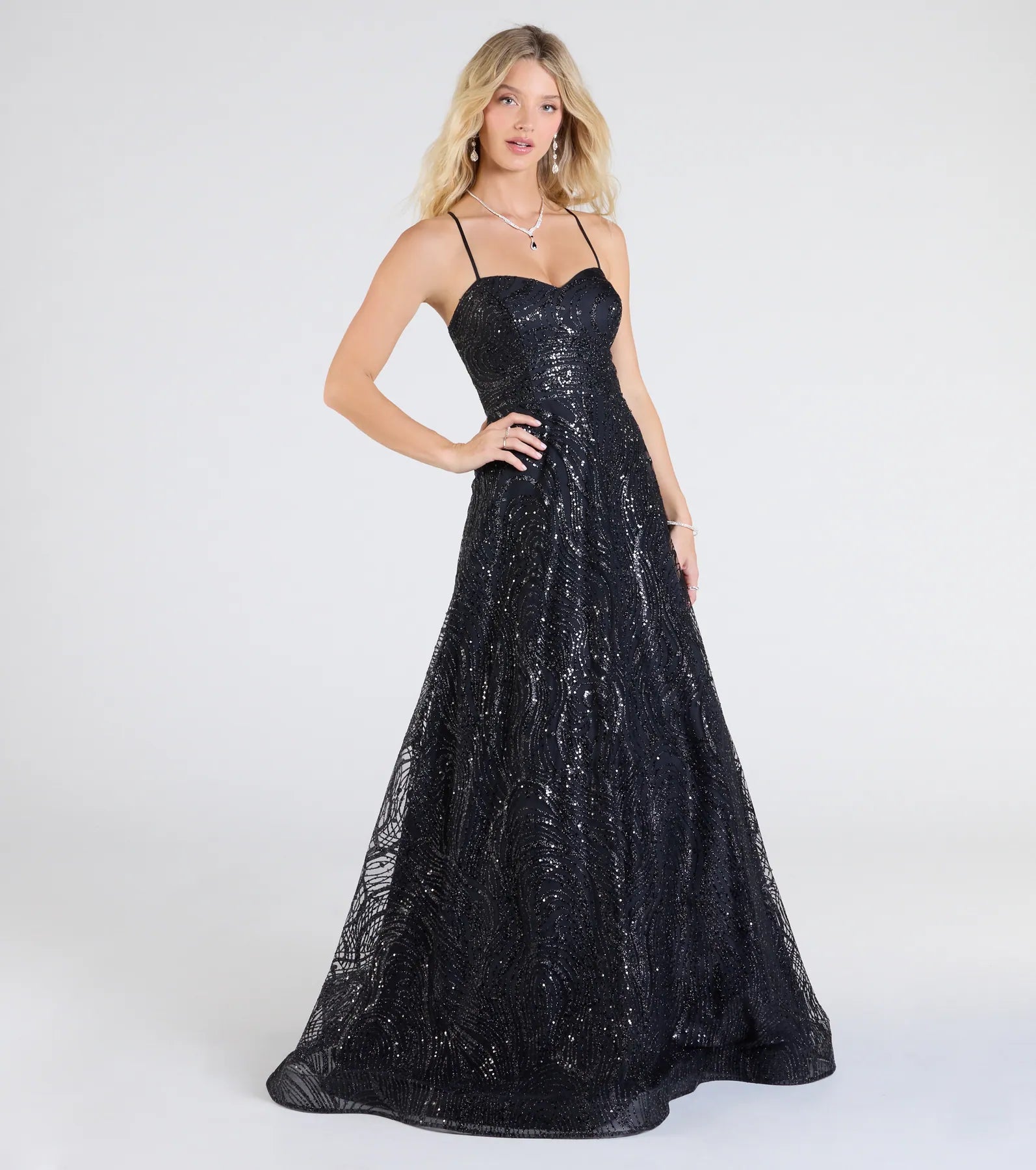 Klaire Lace-Up A-Line Glitter Sequin Formal Dress
