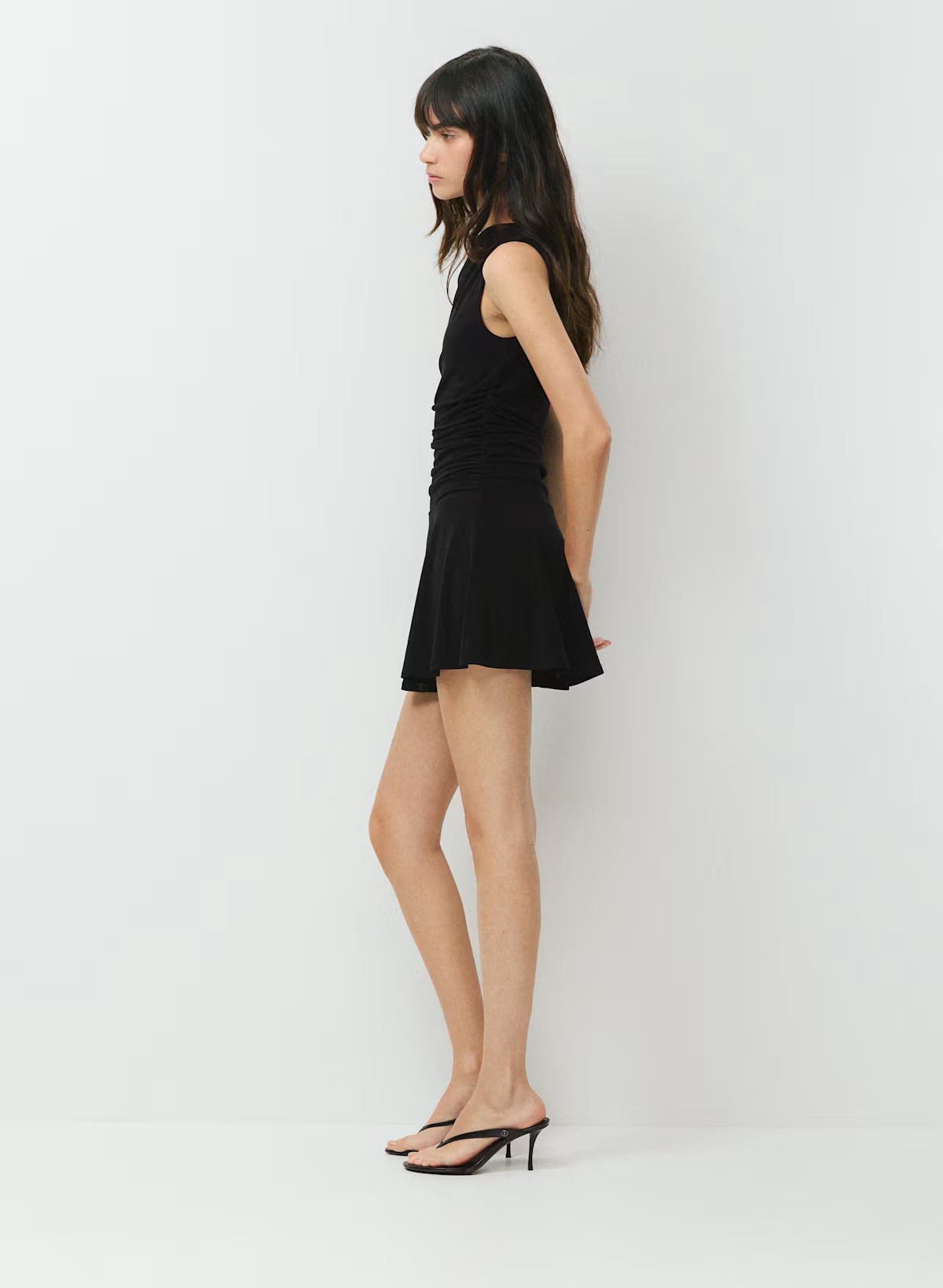 Drapey jersey one-shoulder micro black dress