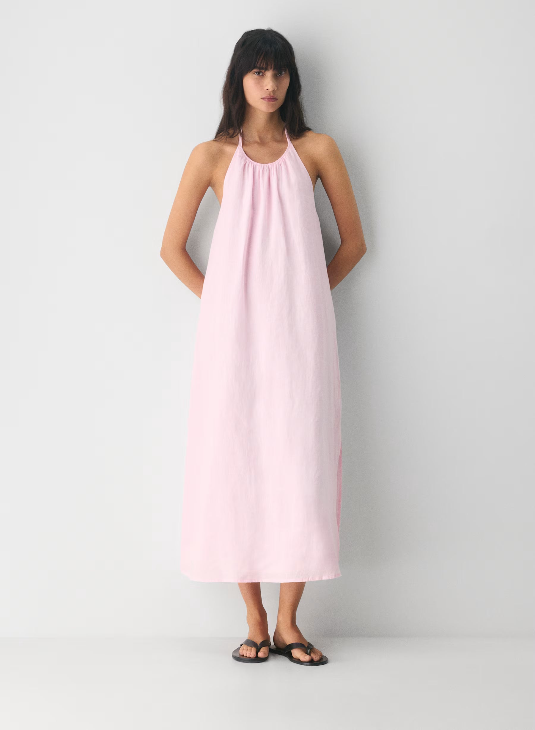 Linen halterneck maxi dress